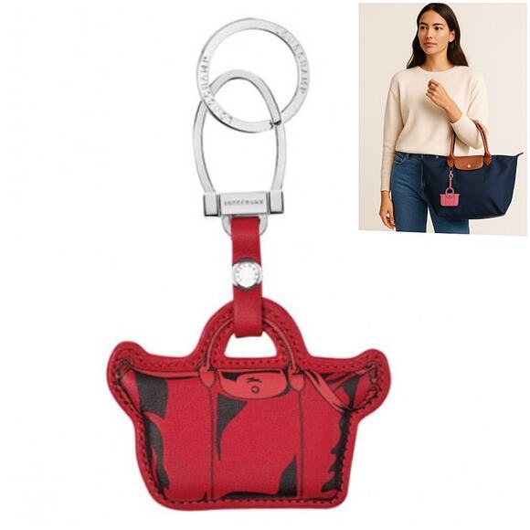 Longchamp Le Pliage Cuir Cherry Keyring Bag Charm NWOT - Picture 1 of 7